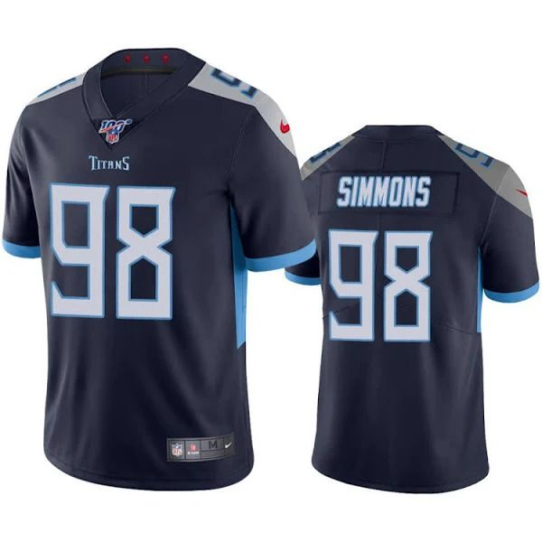 Men Tennessee Titans 98 Jeffery Simmons Nike Navy 100th Vapor Limited NFL Jersey